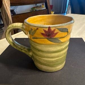Handpainted Floral Ceramic Mug in Yellow & Green
